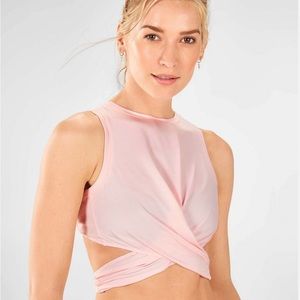 White Cropped Open-Back Wrap Tee; Fabletics; XXS